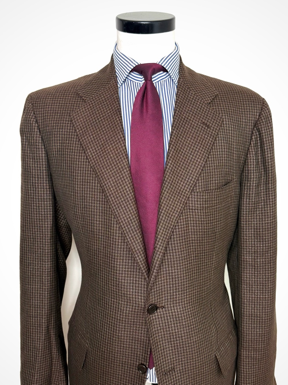 Kiton Cahsmere & Linen Brown Plaid Sport Jacket | 42